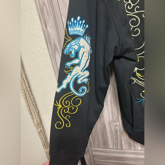 Christian Audigier Hoodie Jacket XXL Black Gold Tiger Cotton Chains Made in USA - Picture 5 of 5